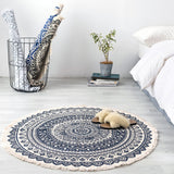 SOGA 2X Black Carpet Soft Linen Bohemian Non-Slip Floor Retro Minimalist Round Rug Home Decor with Tassels