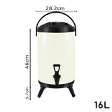 SOGA 16L Stainless Steel Insulated Milk Tea Barrel Hot and Cold Beverage Dispenser Container with Faucet White