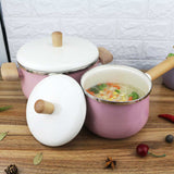 22cm Enamel Milk Pot Ceramic Saucepan with Lid Stockpot Set Pink