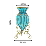 SOGA Blue Colored European Glass Floor Home Decor Flower Vase with Metal Stand