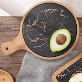 SOGA 2X 30cm Black Circle Wooden Serving Tray Slate Steak Serving Platter Chopping Board Paddle Home Decor