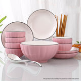 SOGA 8 pcs Set Pink Japanese Style Ceramic Dinnerware Crockery Soup Bowl Plate Server Kitchen Home Decor