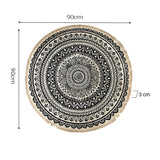 SOGA Black Carpet Soft Linen Bohemian Non-Slip Floor Retro Minimalist Round Rug Home Decor with Tassels