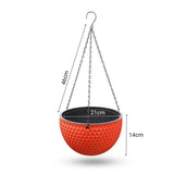 SOGA 2X Red Medium Hanging Resin Flower Pot Self Watering Basket Planter Outdoor Garden Decor