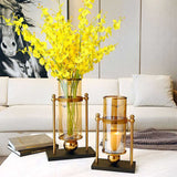 SOGA 40cm Transparent Glass Flower Vase w/ Yellow Flower and 32cm w/ Candle Set