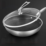 SOGA 2X 32cm Stainless Steel Tri-Ply Frying Cooking Fry Pan Textured Non Stick Interior Skillet with Glass Lid