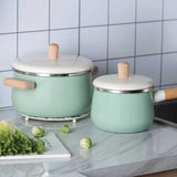 22cm Enamel Milk Pot Ceramic Saucepan with Lid Stockpot Set Blue