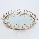 SOGA 33cm Bronze-Colored Round Mirror Glass Metal Tray Vanity Makeup Perfume Jewelry Organiser with Handles