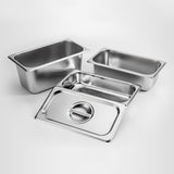 SOGA 2X Gastronorm GN Pan Full Size 1/3 GN Pan 6.5 cm Deep Stainless Steel Tray with Lid