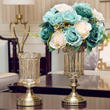 SOGA 25cm 28.5cm Transparent Glass Flower Vase with Blue Flower Set