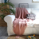 SOGA 2X  Pink Diamond Pattern Knitted Throw Blanket Warm Cozy Woven Cover Couch Bed Sofa Home Decor with Tassels