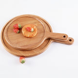 SOGA 2X 11 inch Blonde Round Premium Wooden Serving Tray Board Paddle with Handle Home Decor