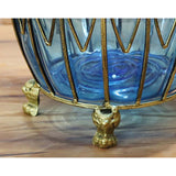 SOGA 51cm Blue Glass Oval Floor Vase with Metal Flower Stand