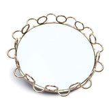 SOGA 33cm Bronze-Colored Round Mirror Glass Metal Tray Vanity Makeup Perfume Jewelry Organiser with Handles