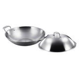 SOGA 2X 3-Ply 42cm Stainless Steel Double Handle Wok Frying Fry Pan Skillet with Lid