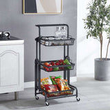 SOGA 2X 3 Tier Steel Black Adjustable Kitchen Cart Multi-Functional Shelves Portable Storage Organizer with Wheels