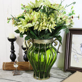 SOGA Green Colored European Glass Home Decor Flower Vase with Two Metal Handle