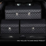 SOGA Leather Car Boot Collapsible Foldable Trunk Cargo Organizer Portable Storage Box Black/White Stitch with Lock Large