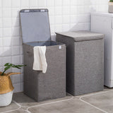 SOGA 2X  Grey Medium Collapsible Laundry Hamper Storage Box Foldable Canvas Basket Home Organiser Decor