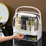 SOGA 2X 2 Tier White Countertop Makeup Cosmetic Storage Organiser Skincare Holder Jewelry Storage Box with Handle