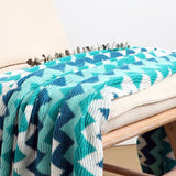 SOGA 220cm Blue Zigzag Striped Throw Blanket Acrylic Wave Knitted Fringed Woven Cover Couch Bed Sofa Home Decor