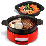 2 in 1 Electric Steamboat Hotpot Teppanyaki Asian Soup Fondue With Division