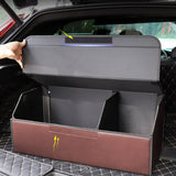 SOGA 2X Leather Car Boot Collapsible Foldable Trunk Cargo Organizer Portable Storage Box Coffee Large