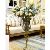 SOGA 85cm European Clear Glass Floor Home Decor Flower Vase with Tall Metal Stand