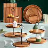 SOGA 2X 15cm 2 Tier  Brown Round Wooden Acacia Dessert Tray Cake Snacks Cupcake Stand Buffet Serving Countertop Decor