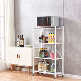 SOGA 4 Tier Steel White Foldable Kitchen Cart Multi-Functional Shelves Portable Storage Organizer with Wheels