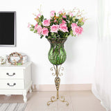 SOGA 85cm Blue Glass Tall Floor Vase and 12pcs Pink Artificial Fake Flower Set