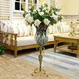 SOGA 85cm Clear Glass Tall Floor Vase with 12pcs White Artificial Fake Flower Set