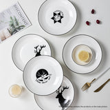 SOGA White Antler Printed Ceramic Dinnerware Set Crockery Soup Bowl Plate Server Kitchen Home Decor Set of 13