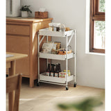 SOGA 2X 3 Tier Steel White Foldable Kitchen Cart Multi-Functional Shelves Portable Storage Organizer with Wheel