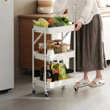 SOGA 2X 3 Tier Steel White Foldable Kitchen Cart Multi-Functional Shelves Portable Storage Organizer with Wheel