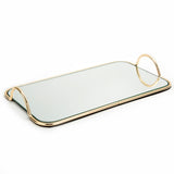 SOGA 40.5cm Gold Flat-Lay Mirror Glass Metal Tray Vanity Makeup Perfume Jewelry Organiser with Handles