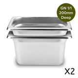 SOGA 2X Gastronorm GN Pan Full Size 1/1 GN Pan 20cm Deep Stainless Steel Tray