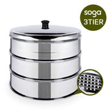 SOGA 3 Tier Stainless Steel Steamers With Lid Work inside of Basket Pot Steamers 28cm