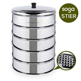 SOGA 5 Tier Stainless Steel Steamers With Lid Work inside of Basket Pot Steamers 25cm